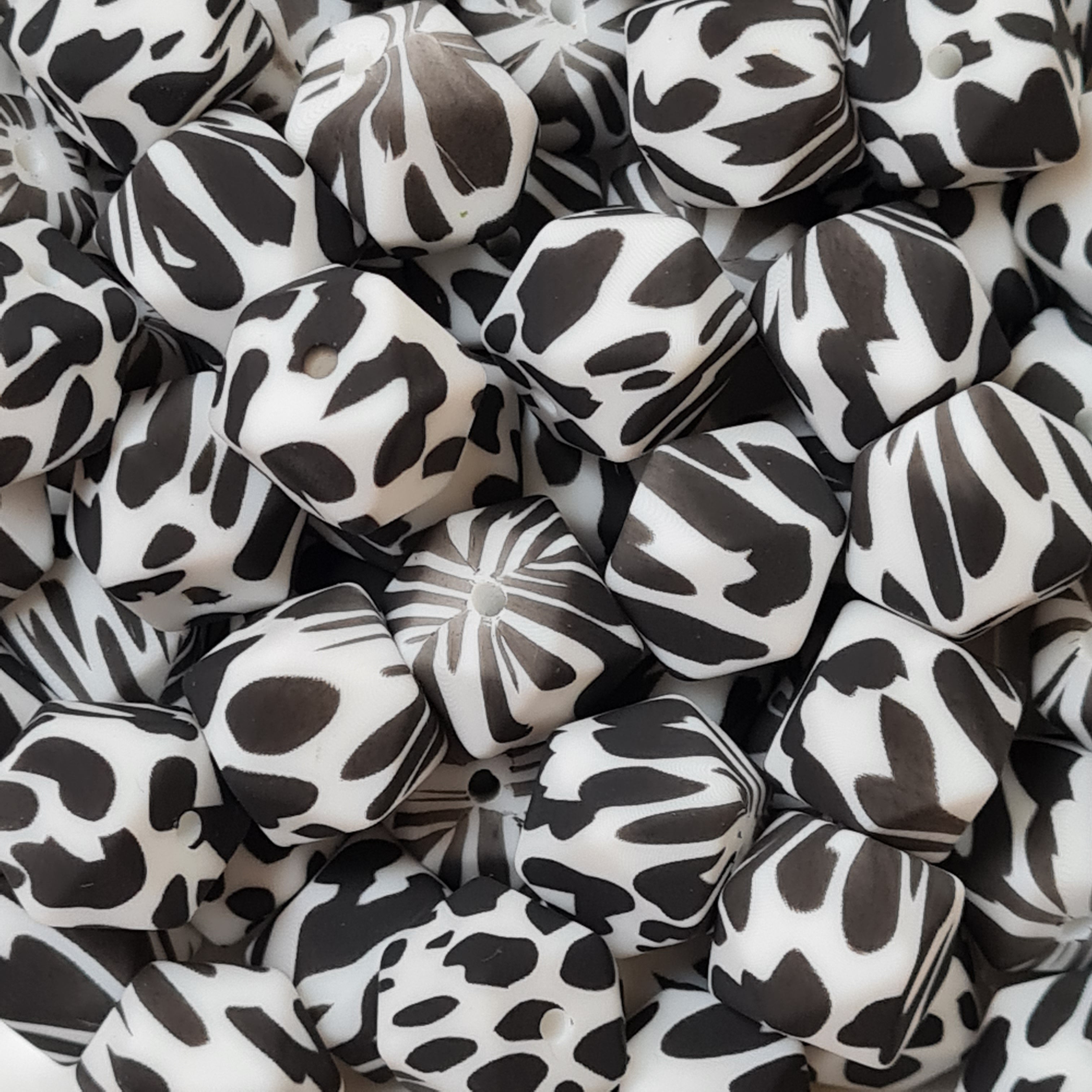 Printed 14mm hexagon beads